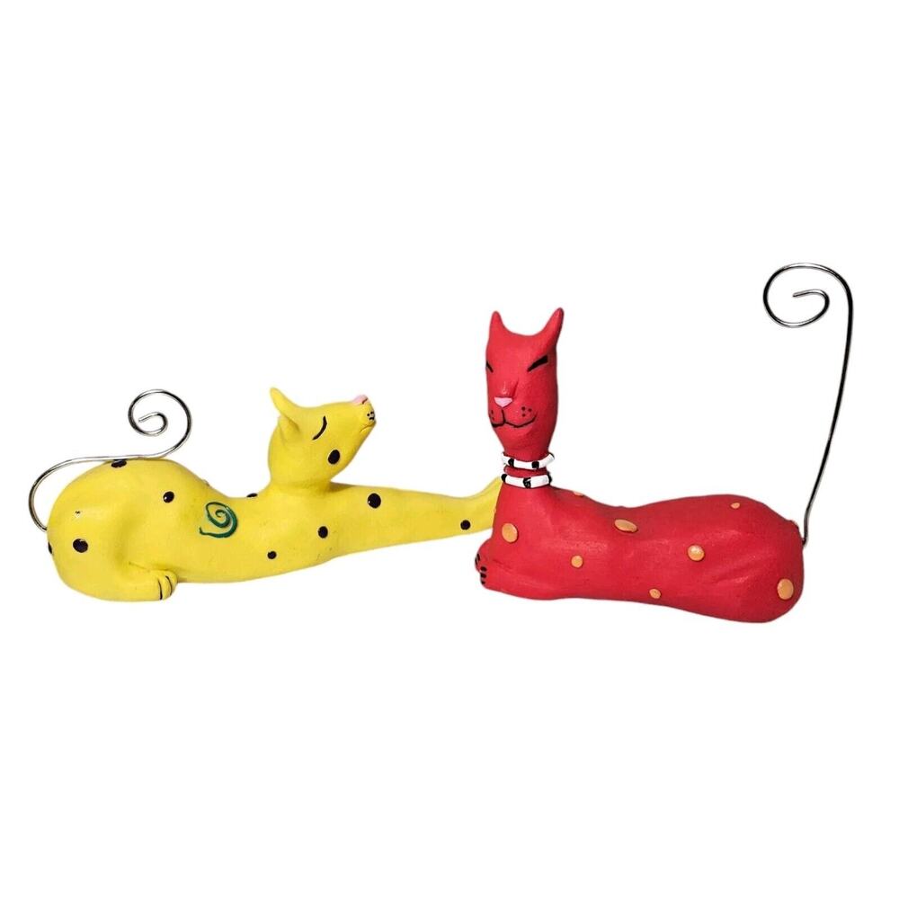 Vtg UDC United Design Corp Cat Figurines Trinkets Pair Red Yellow Spotted Resin